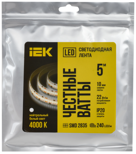 Лента LED 5м 2835-240LED 22Вт/м IP20 10мм 24В 4000К IEK | код LSR6-10-240-20-1-05 | IEK фото 3 Лента LED 5м 2835-240LED 22Вт/м IP20 10мм 24В 4000К IEK | код LSR6-10-240-20-1-05 | IEK фото 3