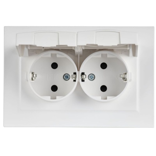 Розетка 2-м СП BRITE РСбш12-3-44-БрАБ 16А IP44 в сборе с крышкой арктич. бел. IEK BR-R26-16-44-K91-F фото 3