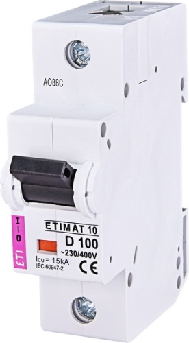Автоматический выключатель ETIMAT 10 1p D 100А (15 kA) | код 002151732 | ETI