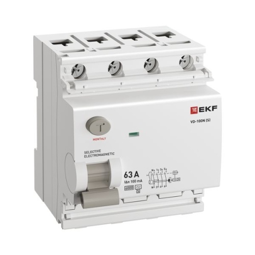 Выключатель дифференциального тока 4п 63А 100мА тип AC 6кА ВД-100N (S) электромех. PROxima | код E1046MS63100 | EKF фото 4