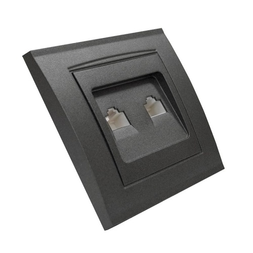 Розетка компьютерная + телефонная 2-м СП Бриллиант в сборе графит Universal 7947618-Gr фото 2