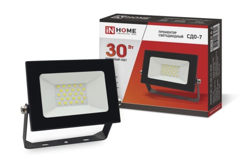 Прожектор светодиодный СДО-7 30Вт 230В 6500К IP65 черн. | код 4690612034621 | IN HOME