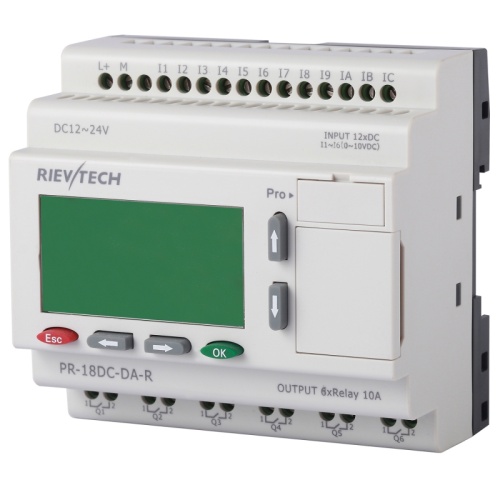 Программируемый логический контроллер PR-18DC-DA-R, 12_24VDC, 12DI(6AI), 6RO, RTC, RS232, ЖКИ | код PR-18DC-DA-R | Rievtech