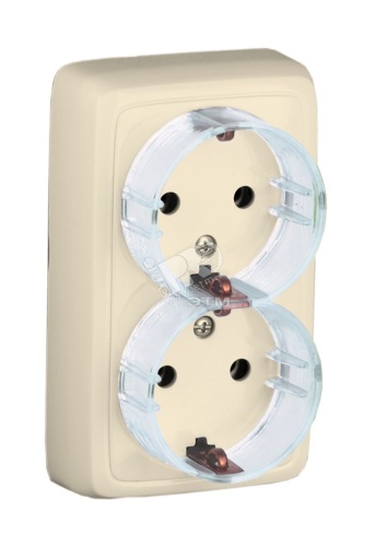 Розетка двойная наружная с заземлением с изоляционной пластиной слоновая кость (стакан) | код РА16-183-01 | HEGEL Розетка двойная наружная с заземлением с изоляционной пластиной слоновая кость (стакан) | код РА16-183-01 | HEGEL