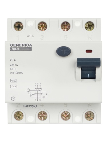 Выключатель дифференциальный (УЗО) ВД1-63 4Р 25А 100мА GENERICA | код MDV15-4-025-100 | IEK фото 7 Выключатель дифференциальный (УЗО) ВД1-63 4Р 25А 100мА GENERICA | код MDV15-4-025-100 | IEK фото 7