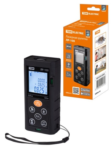 Лазерная рулетка ЛР-100, дальность 100 м, точность 2 мм, подсветка, IP54, 2xAAA, “Алмаз” TDM | код SQ1018-0203 | TDM
