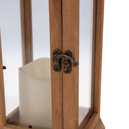 Фонарь декоративный 15х15х38см тепл. бел. со свечкой корпус из дерева корич. Neon-Night 513-074 фото 3 Фонарь декоративный 15х15х38см тепл. бел. со свечкой корпус из дерева корич. Neon-Night 513-074 фото 3