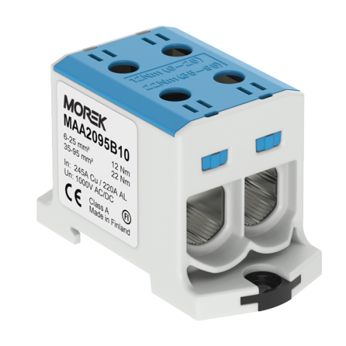 Клемма Morek OTL95-2 синяя, 2xAl/Cu 6_95mm?, 245(CU)/220(AL)A на клемму, 1000V, винтовые зажимы | код MAA2095B10 | MOREK