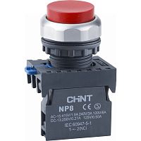 Кнопка упр. выступ., NP8-02GND/4 подсвет., самовозв., красн., AC110-230В(LED), 2НЗ, IP65 (R) | код 667610 | CHINT
