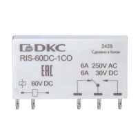 Реле миниатюрное ультратонкое, 1CO, ком. ток 6А, AgSnO, напряжение 60V DC | код RIS-60DC-1CO | DKC