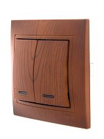 MIRA Выключатель двухклавишный с подсветкой сосна | код 701-0801-112 | Lezard