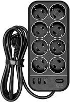 Сетевой фильтр Powercom SP-08 USB03AB 1.8м (8 розеток) черный (коробка) | код 1928702 | POWERCOM