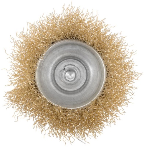 Кордщетка чашечная, со шпилькой, стальная латунированная волнистая проволока 65 мм | код 38467 | FIT фото 3