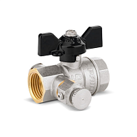 Кран шаровой латунный с дренажем и воздухоотводчиком трехходовой 44.15.В-В.С.Б Ду 15 Ру 40 бабочка | код LD 44.344.15 | LD Pride