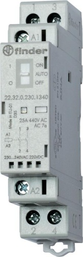Контактор модульный 2NO 25А AgSnO2 24В AC/DC 17.5мм IP20 опции: мех. индикатор + LED | Код. 223200244320 | Finder