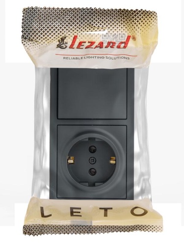 Блок ОП LETO (1-кл. выключатель + 1-м розетка с заземл.) горизонт. графит LEZARD 752-3400-170BAP фото 4 Блок ОП LETO (1-кл. выключатель + 1-м розетка с заземл.) горизонт. графит LEZARD 752-3400-170BAP фото 4