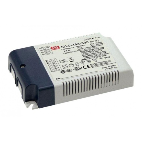 Источник питания AC-DC, 44.8Вт, вход 90…295В AC, 47…63Гц/125…417В DC, ККМ, выход 38…64В/700мА, изоляция 3750В AC, в кожухе 120х75х25, -20…+80С (корпус), димминг 0...10 В/ШИМ, доп. выход 12В/50 мА | код IDLC-45A-700 | MeanWell
