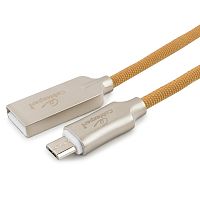 Кабель USB 2.0 Cablexpert CC-P-mUSB02Gd-1M, AM/microB, серия Platinum, длина 1м, золотой, нейлоновая оплетка, блистер | код CC-P-mUSB02Gd-1M | Cablexpert