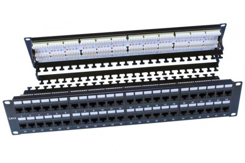 Патч-панель PP3-19-48-8P8C-C6-110D 19дюйм 2U 48 портов RJ45 кат.6 Dual IDC ROHS черн. (задн. каб. организат. в компл.) | код 246108 | Hyperline