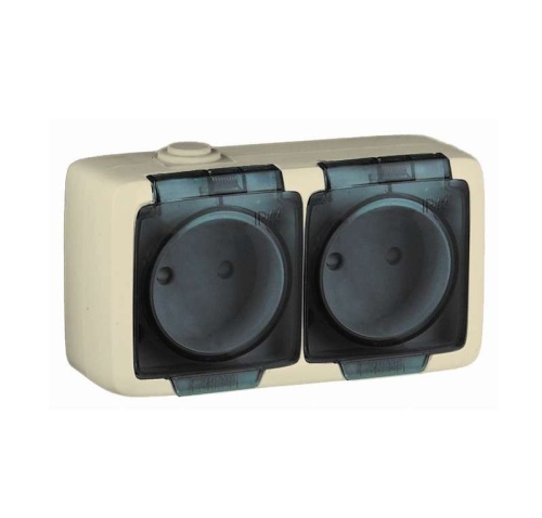Alfa Розетка двухместная, с пылевлагозащитой, со шторками, открытой установки, слоновая кость | код РА16-242-01 | HEGEL Alfa Розетка двухместная, с пылевлагозащитой, со шторками, открытой установки, слоновая кость | код РА16-242-01 | HEGEL