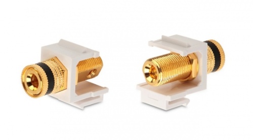Вставка формата Keystone Jack с коннектором Binding Post (черный) Hex. type gold plated ROHS белая, Hyperline KJ1-BP/BK-HG-WH | код 248122 | Hyperline