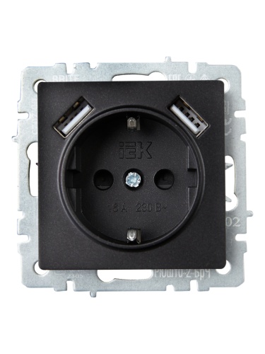 Розетка BRITE РЮш10-2-БрЧ 16А с USB A+A 3.1А с заземл. защ. шторки черн. | код. BR-R14-16-U21-D31-K02 | IEK фото 4