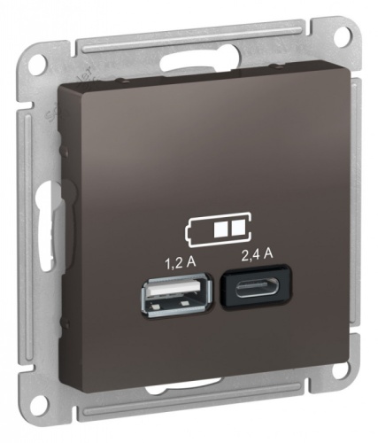 ATLASDESIGN USB РОЗЕТКА A+С, 5В/2,4А, 2х5В/1,2А, механизм, МОККО | код ATN000639 | Systeme Electric