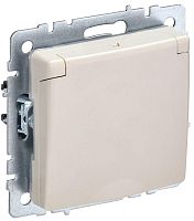 BRITE Розетка 1-местная с заземлением с защитными шторками и крышкой 16А IP20 РСбш10-3-БрКр бежевый | код BR-R16-16-K10 | IEK