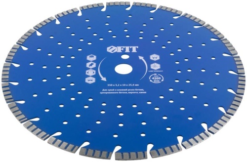 Диск отрезной алмазный сегментный для бетона армированного бетона камня 350х3.2х10х25.4мм сухая и влажная резка FIT 37322 фото 2