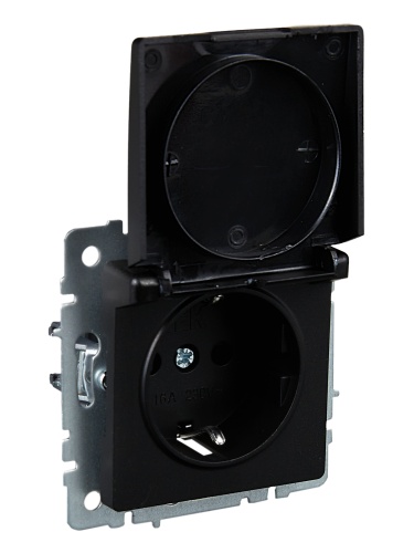 BRITE Розетка 1-местная с заземлением с защитными шторками и крышкой 16А IP20 РСбш10-3-БрЧ черный | код BR-R16-16-K02 | IEK фото 2