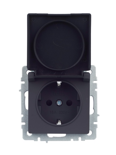 BRITE Розетка 1-местная с заземлением с защитными шторками и крышкой 16А IP44 РСбш10-3-44-БрГ графит | код BR-R16-16-44-K53 | IEK фото 8