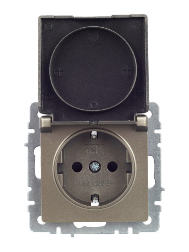 BRITE Розетка 1-местная с заземлением с защитными шторками и крышкой 16А IP44 РСбш10-3-44-БрШ шампань | код BR-R16-16-44-K37 | IEK фото 7