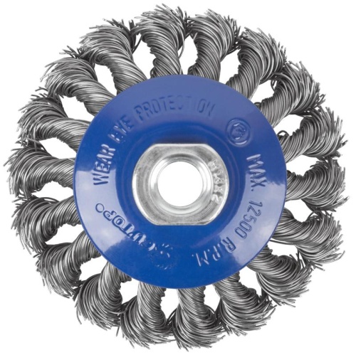 Щетка для УШМ, М14, тип ''Тарелка'', крученая проволока 0,5 мм, 100 мм, Profi | код 82-528 | FIT фото 5 Щетка для УШМ, М14, тип ''Тарелка'', крученая проволока 0,5 мм, 100 мм, Profi | код 82-528 | FIT фото 5