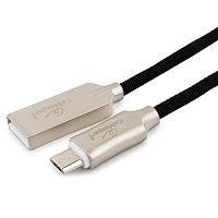 Кабель USB 2.0 Cablexpert CC-P-mUSB02Bk-1M, AM/microB, серия Platinum, длина 1м, черный, нейлоновая оплетка, блистер | код CC-P-mUSB02Bk-1M | Cablexpert