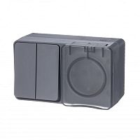 Блок ОП AtlasDesign Profi54 розетка 16А 250В с заземл. защ. шторки + 2-кл. выключатель 10А IP54 антрацит | код ATN544074 | Schneider Electric