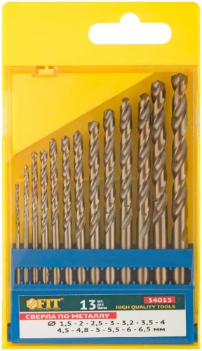 Набор сверл HSS по металлу с добавкой кобальта 5%, 13 шт. (1,5-2-2,5-3-3,2-3,5-4-4,5-4,8-5-5,5-6-6,5 мм) | код 34015 | FIT фото 3 Набор сверл HSS по металлу с добавкой кобальта 5%, 13 шт. (1,5-2-2,5-3-3,2-3,5-4-4,5-4,8-5-5,5-6-6,5 мм) | код 34015 | FIT фото 3