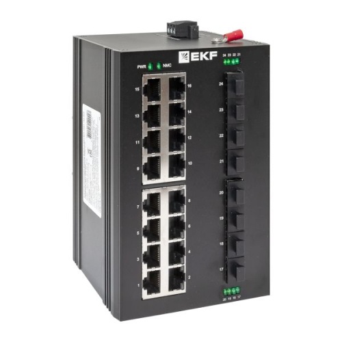 Промышленный неуправляемый коммутатор U-8GX/SFP-16GT, 8 портов 1000Base-X SFP, 16 портов 10/100/1000Base-T(X) RJ45, монтаж на динрейку TSX EKF | код TSX-U-8GX/SFP-16GT | EKF