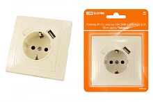 Розетка 2П+З с защ. шт. 16А 250В + USB порт 2,1А 5В сл. кость Таймыр TDM | код SQ1814-0140 | TDM