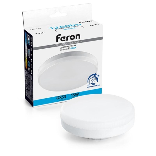 Лампа светодиодная LED 15вт GX53 дневной таблетка диммируемая | код 51069 | Feron Лампа светодиодная LED 15вт GX53 дневной таблетка диммируемая | код 51069 | Feron