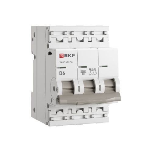 Автоматический выключатель ВА 47-63N MA 3P 6А (C) 6кА без теплового расцепителя PROXIMA EKF | код M63MA636C | EKF фото 2 Автоматический выключатель ВА 47-63N MA 3P 6А (C) 6кА без теплового расцепителя PROXIMA EKF | код M63MA636C | EKF фото 2