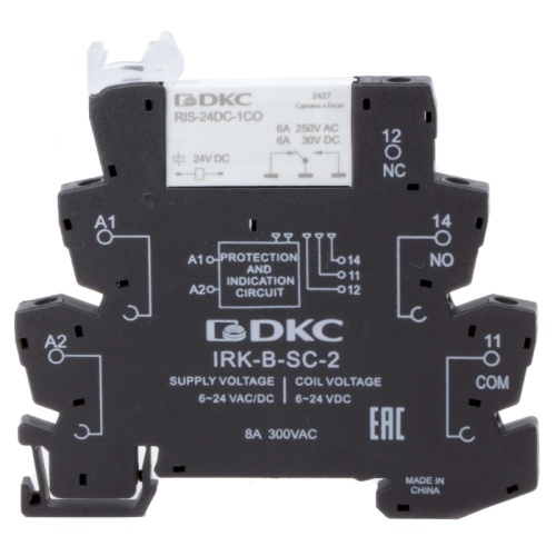 Реле интерфейсное, 1CO, ком. ток 6А, AgSnO2, напряжение 24V AC/DC, винтовые клеммы. | код IRK-24UC-1CO | DKC
