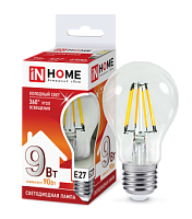 Лампа светодиодная LED-A60-deco 9Вт 230В Е27 6500К 810Лм прозрачная IN HOME | код 4690612026107 | IN HOME