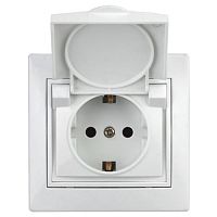 Розетка Intro Plano 1-209-01 с заземлением 2P+E Schuko с крышкой штор., 16А-250В, IP20, скрытой установки, IP44, белый | код Б0048033 | ЭРА