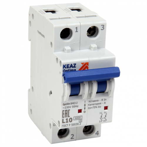 Автоматический выключатель модульный OptiDin BM63-2Z4-ОМ4-РЕГ (1 шт.) КЭАЗ | код 235838 | КЭАЗ