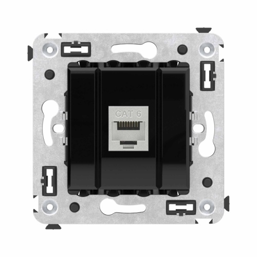 Компьютерная розетка RJ-45 без шторки в стену, кат.6 одинарная экранированная, Avanti, Черный квадрат | код 4402793 | DKC