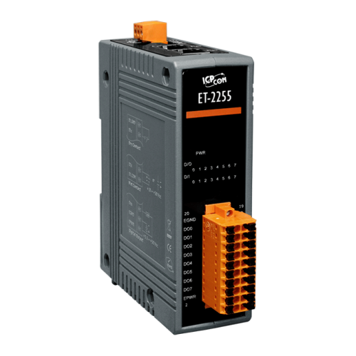 ET-2255 CR Ethernet I/O Module with 2-port Ethernet Switch, 8-ch Wet/Dry Contact Digital Input and 8-ch Sink-type Digital Output (RoHS) | код 00-06106668 | ICP DAS