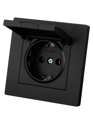 Розетка 2П+З 16А 250В IP44 с крышкой черная Сенеж TDM | код SQ1816-0278 | TDM