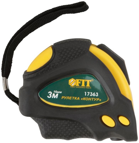 Рулетка ''Контур'' с автостопом, прорезиненный корпус 3 м x 16 мм | код 17363 | FIT Рулетка ''Контур'' с автостопом, прорезиненный корпус 3 м x 16 мм | код 17363 | FIT