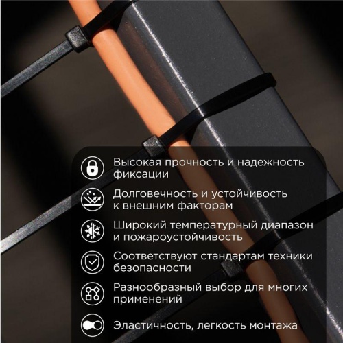 Стяжка нейлоновая 500x4.8 мм черная (100 шт) | код 57-0501 | REXANT фото 2 Стяжка нейлоновая 500x4.8 мм черная (100 шт) | код 57-0501 | REXANT фото 2