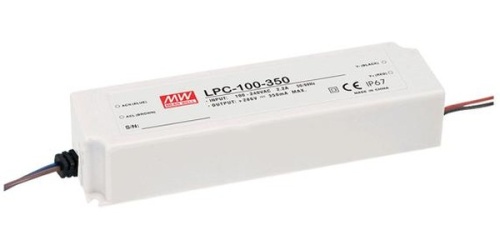 Источник питания AC-DC, 100.8Вт, вход 90...264 В AC, стабилизация тока, выход 2100мА/24...48В, изоляция 3000В AC, пластик IP67 190х52х37мм, -25…+50С | код LPC-100-2100 | MeanWell